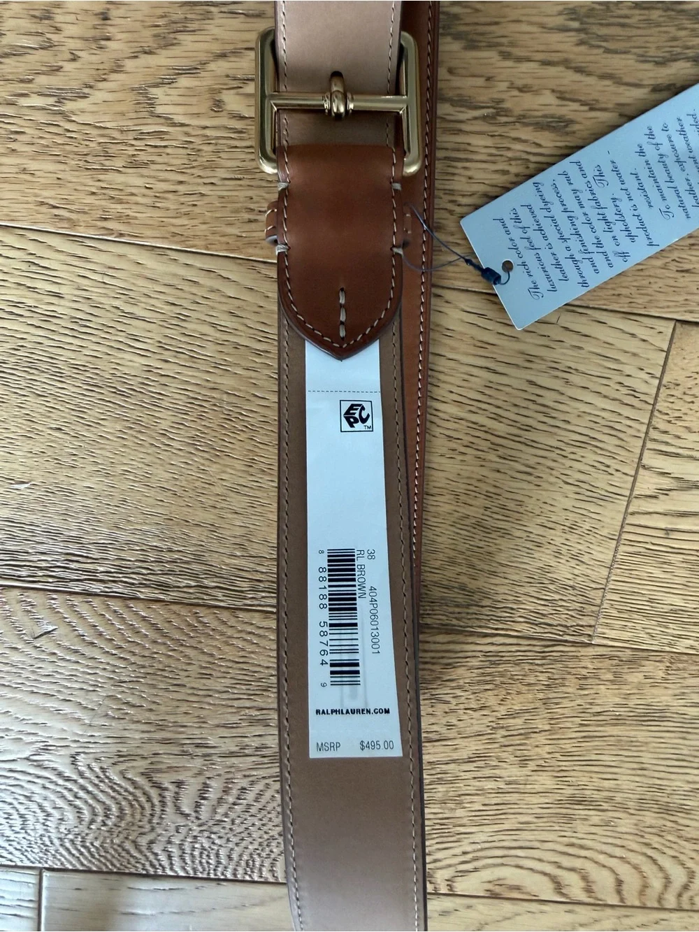 Ralph Lauren Purple Label Stitched Leather Belt Western Gold Luxury Italy 38 XL